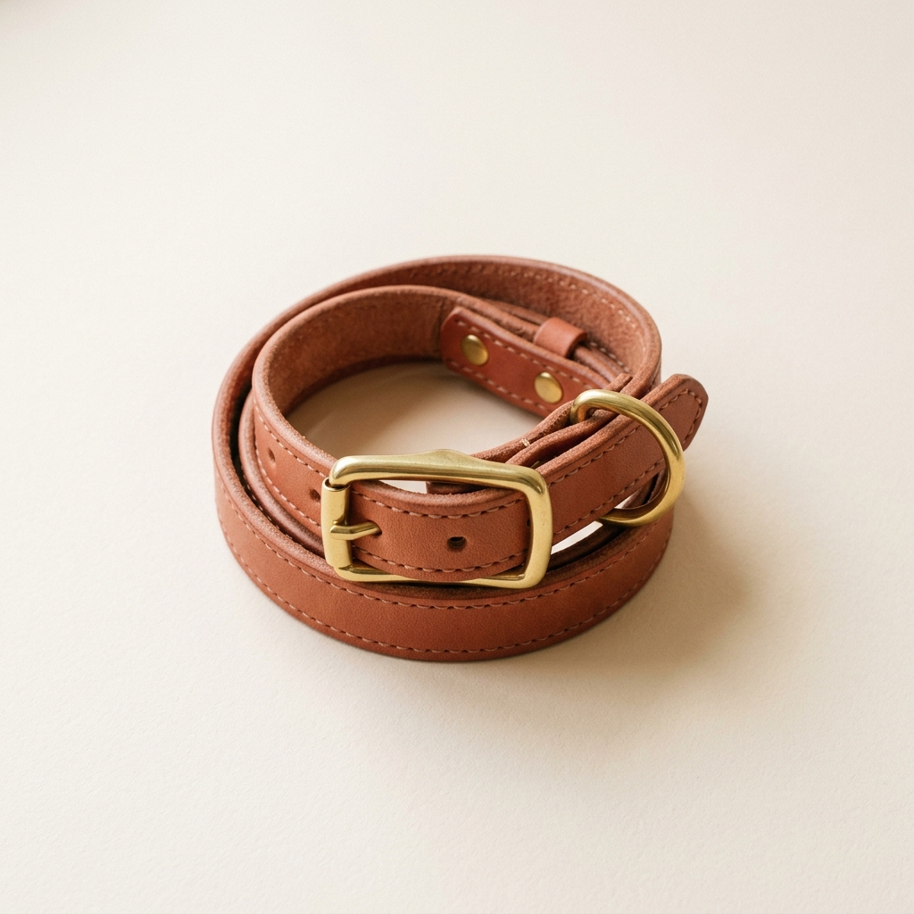 Tatami-Cotton Collar in terracotta leather with a solid brass buckle