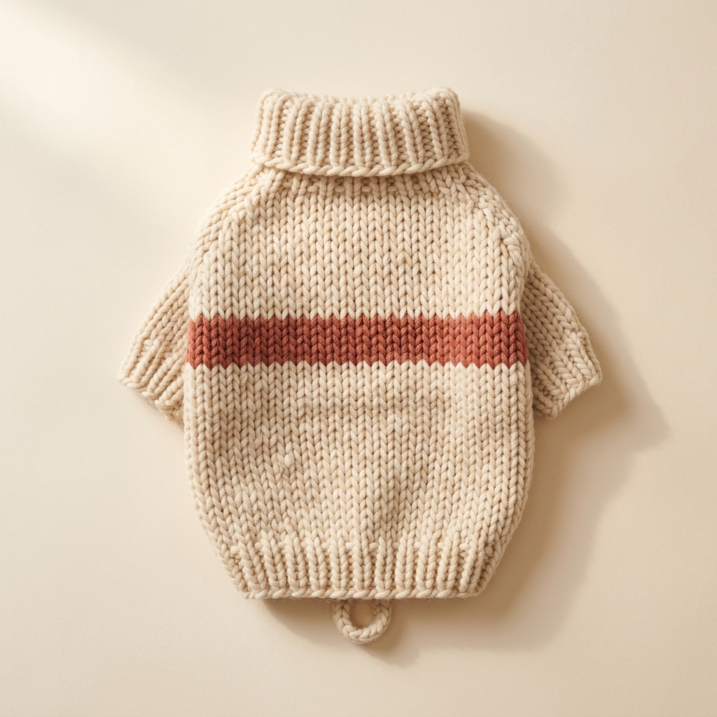Merino Curl Sweater in undyed cream knit with a single terracotta stripe