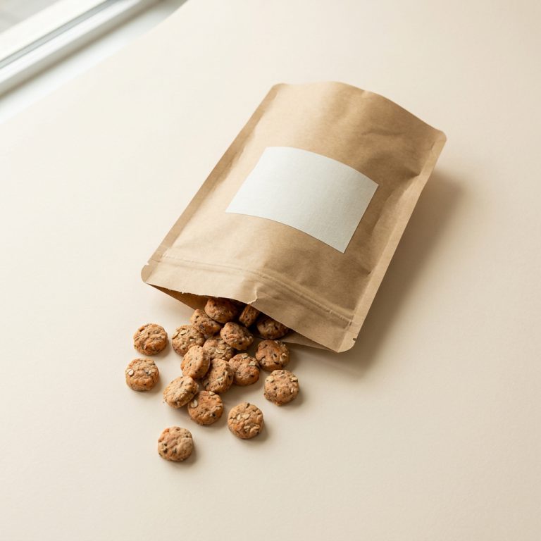 Single-Ingredient Curl Treats spilling from a kraft paper pouch
